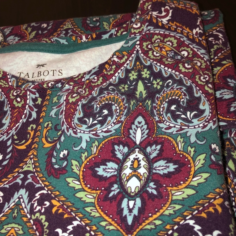Talbots petite long sleeve paisley top